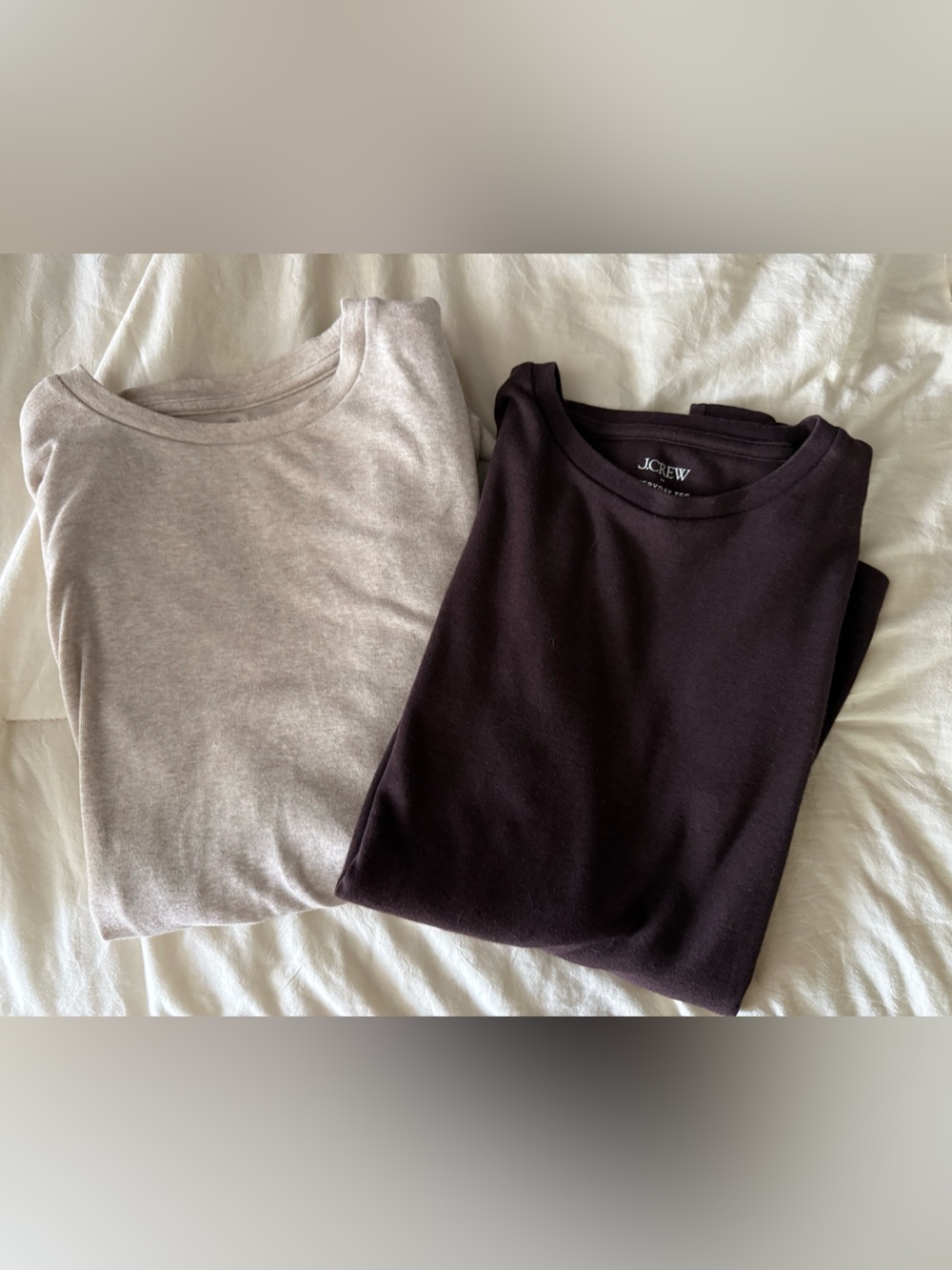 Set of 2 J. Crew Layered Long Sleeve Tops - Light Taupe & Dark Brown